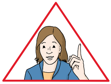 Bildliche Darstellung einer Frau mit gehobenen Zeigefinger in einem roten Dreieck.