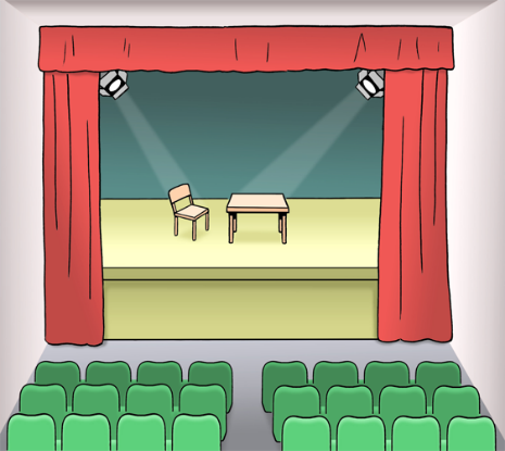 Bildliche Darstellung einer Theaterbühne.