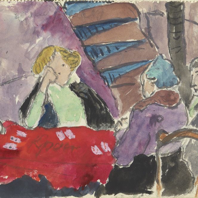 Marianne von Werefkin, Kartenspieler, 1930, Gouache, Eintrag in Eva Mayers Künstleralbum, S. 53
